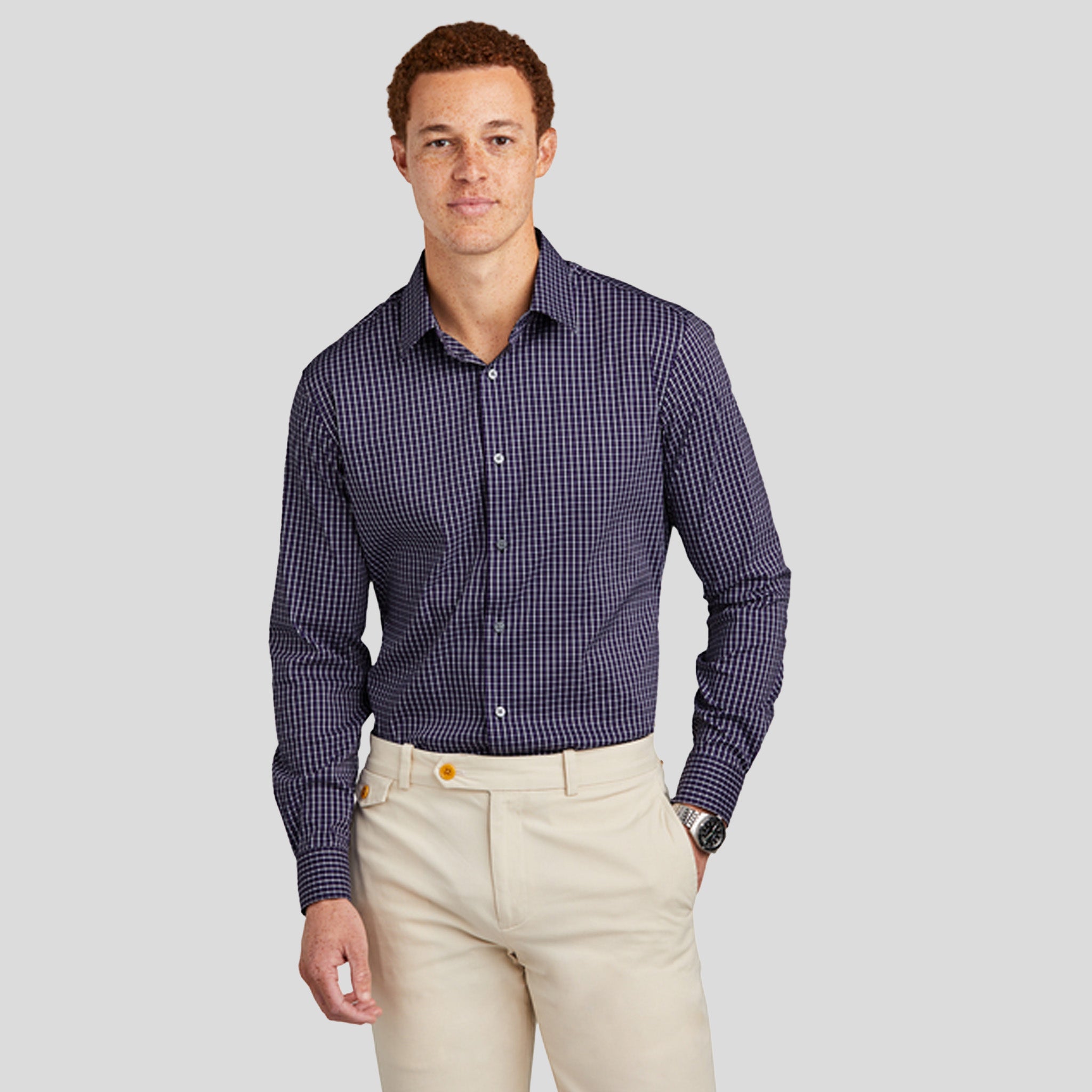 Tech Stretch Patterned Shirt | Navy Blazer Multi Check